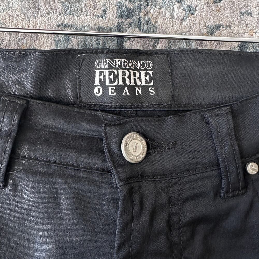 Gianfranco Ferre Pants Womens 28 Coated Wax Stretch Slim Vintage Jeans Nighclub - Picture 7 of 14
